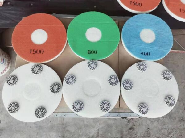 9inch Fiber pads with 4 resins polishing concrete and terrazzo floor.